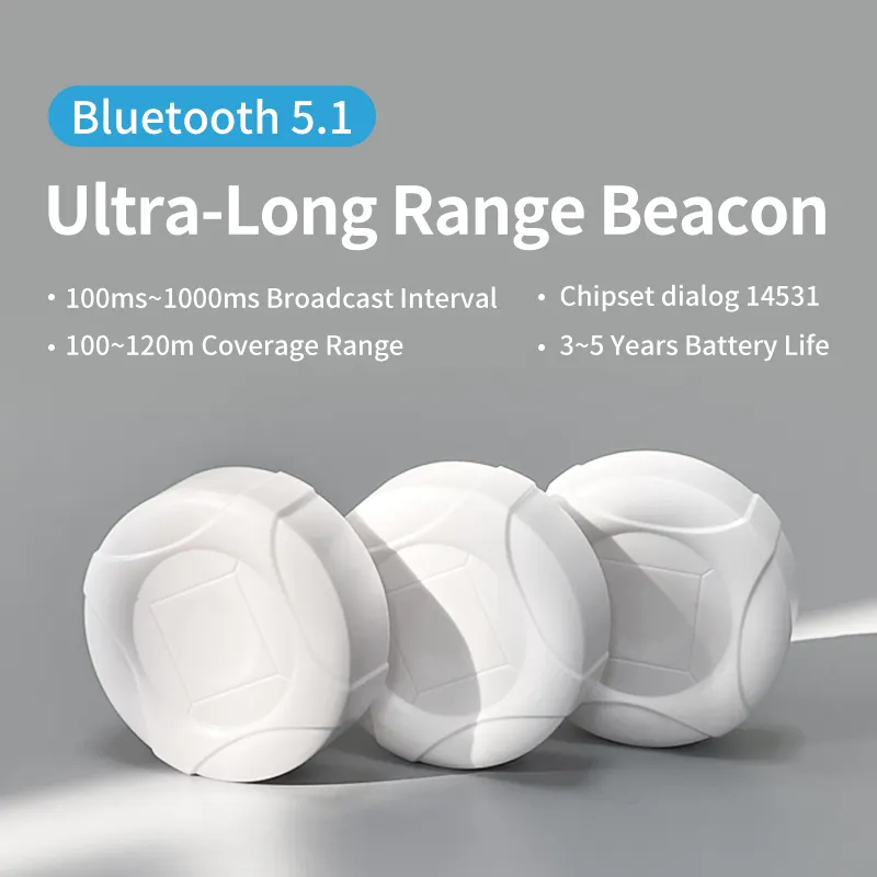 Eddystone iBeacon Ble Bluetooth Beacon, dispositivo de detecção de carga e alcance longo, menor de 61 mm, 120 m, dispositivo para rastreamento interno e de carga