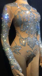 بدلة رقص نسائية ضيقة مزينة بالكريستال بلون البشرة، زي أداء مسرحي مرصع بالأحجار الكريمة - Product Image 6