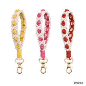 Boho fait à la main tissage exquis <span class=keywords><strong>porte</strong></span>-clés perle Bracelet pour femmes poignet <span class=keywords><strong>porte</strong></span>-clés Rose fleur bracelet lanière macramé <span class=keywords><strong>porte</strong></span>-clés - Product Image 1