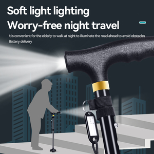 Canne de marche pliable à LED - Hauteur réglable et base pivotante à quatre pieds pour les personnes âgées (canne de sécurité portable) - Product Image 3