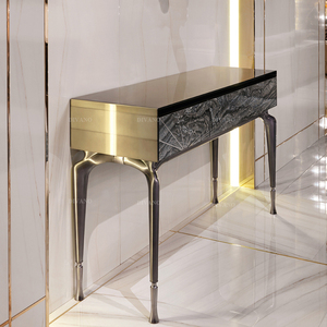 Living Room Contemporary Italian Style Luxury Marble Hallway Furniture <b>Set</b> Metal Top Entry Console Tables VLIPE-CT-01-AURORA Met - Product Image 5