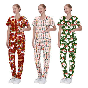 ชุดยูนิฟอร์มขัดตัวสำหรับโรงพยาบาลเสื้อสามกระเป๋าผ้าคอตตอนสำหรับใส่ทำงานคอวีพิมพ์ลายใหม่ - Product Image 3