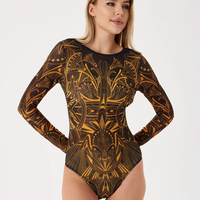 Nouveau femmes été maille une pièce Bikini imprimé maillot de bain à manches longues Bikini plage vacances bain maillots de bain