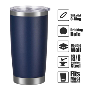 20oz Bulk Tumblers Insulated Double Wall Travel Coffee Mugs Durable Powder Coated Stainless Steel Tumblers <b>with</b> Lid and <b>Straw</b> - Product Image 4