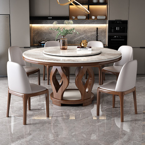 Lastra di roccia tavolo da pranzo in legno massello tavolo rotondo moderno minimalista piccolo appartamento giradischi casa tavolo da pranzo - Product Image 2