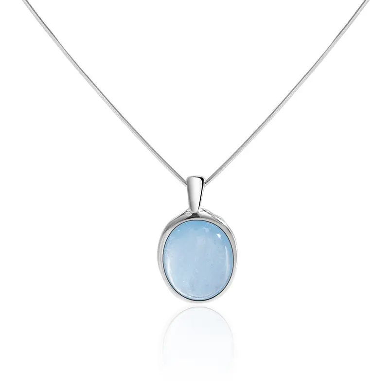 Women's Oval Blue Stone Necklace 925 Sterling Silver Bling Drop Pendant Necklaces Valentine Day Mother's Day Gifts