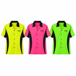Polo de bowling personnalisé en néon acidulé, color block, streetwear de club et de fête, coupe oversize à épaules tombantes, logo personnalisé brodé, OEM - Product Image 1