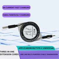 Pabrik langsung kompak kristal tiga dalam satu USB tipe-c kabel mikro dapat ditarik kabel pengisi daya untuk Android IOS