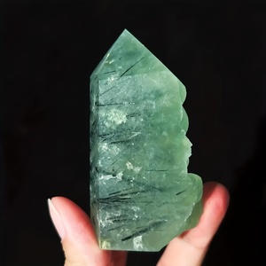 Spécimen de cristal de préhnite verte naturelle de haute qualité en forme de tour, druse, pour cadeaux de fêtes et décoration intérieure - Product Image 4