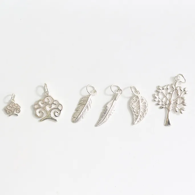 Wholesale jewelry making accessory tree of life and feather shape 925 sterling silver hollow pendant