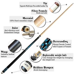Queue de billard Tai Ba Cues, pointe en cuir multicouche de 13 mm, enveloppe en lin, bois dur d'érable canadien, 19-21 oz (selétrable) - Product Image 2