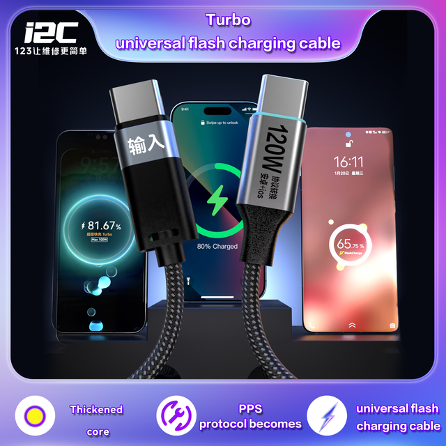 I2C Turbo 120W Universal Flash Charging Cable USB-C to USB-C Fast Charging Cable for C10 Wave Table & Mobile Phone Flex Cables