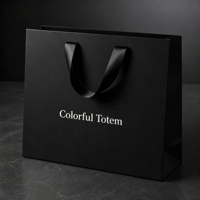 Sac shopping en papier noir mat avec poignée en ruban, logo personnalisé imprimé, emballage cadeau pour boutique de vêtements et cosmétiques