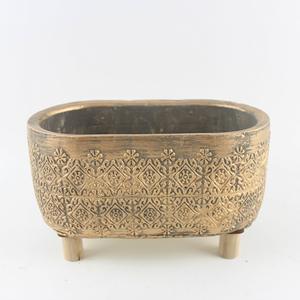 Maceta Ovalada Dorada de Cemento, Económica, Resistente al Agua, con Base, para Plantas de Interior, Bonsáis y Suculentas - Product Image 3