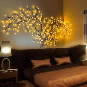 ענפי טסיניה אורות עץ עם שלט 144 נורות LED פיות אורות לחג המולד דלת חדר שינה קישוט קיר 4.3 מ' אור חם מקורה - Product Image 6