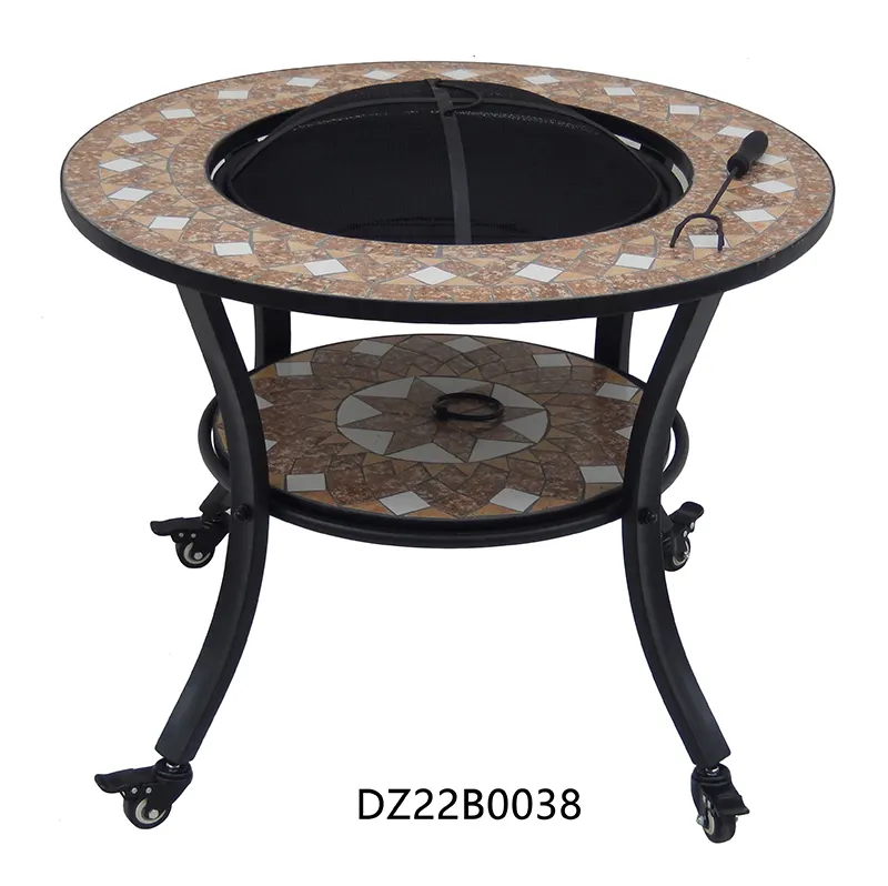 Tavolo da barbecue mobile da tavolo in metallo e mosaico con copertura in rete di mosaico in ceramica Poker e Set di fili e Clip per griglia in acciaio inossidabile
