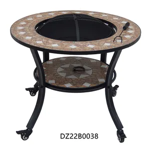 Metalen En Mozaïek Terras Vuurplaats Tafel Beweegbare Bbq Tafel W Keramische Mozaïek Mesh Cover Poker En Roestvrij Grill Draad En Clip Set