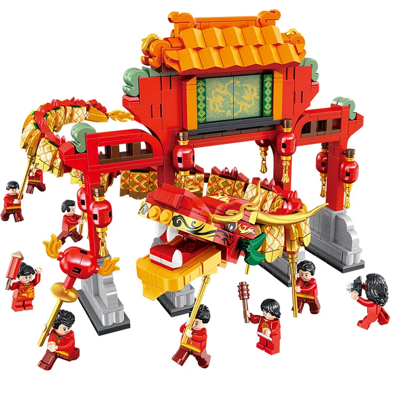 Panlos בניין בלוק 610006 <span class=keywords><strong>diy</strong></span> בניית לבנים עצרת דרקון ריקוד מצעד סיני מסורתי Lepining צעצוע חינוכיים Legoi