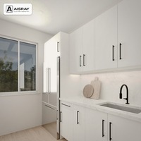 Meuble de cuisine moderne en PVC thermoformé avec portes à battants, aménagement en culisant, dimensions personnalisées, rangement par tiroirs et boîtes de rangement en MDF
