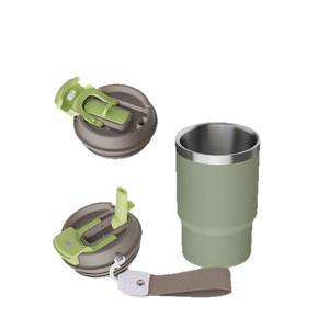 Taza de café de pajitas dobles de 12 Oz/16oz con borde cruzado con taza de coche aislada de acero inoxidable 304 botella de viaje al vacío de cuerda portátil - Product Image 1