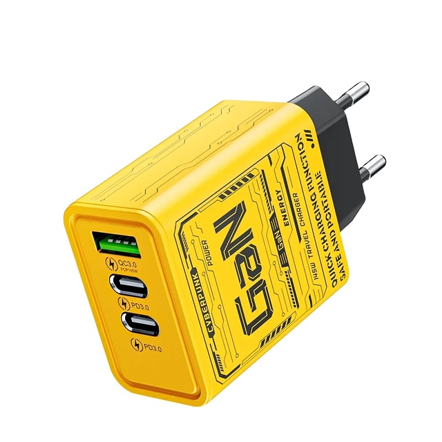 145W 3-Port Fast Charge Type-C GaN PD QC3.0 5V/2.4A Phone Charger USB-C Adapter Eco-Friendly ABS/PC Fireproof Material US/EU/UK