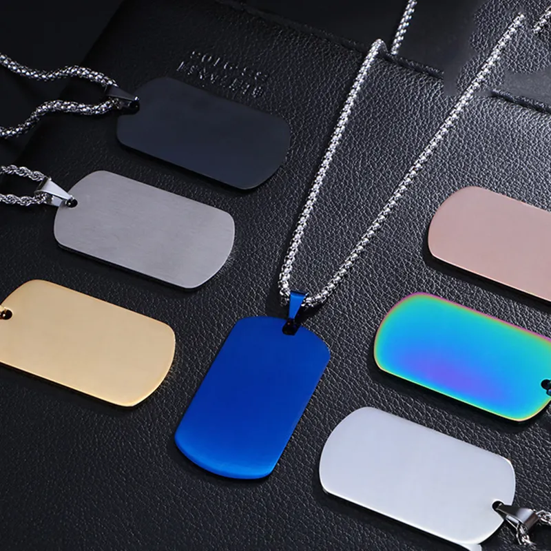 Wholesale Blank Engraved Steel Necklaces Identity Pet Tags Anti Loss Pendants Stainless Steel Dog Tags Keychain