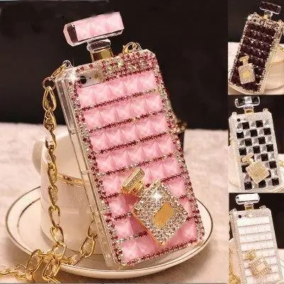 Luxury Bling Diamond Rhinestone Perfume Bottle Phone Cases For iPhone 13 12 Pro Max 11 Xs Max With Chain For Samsung S21 Ultra