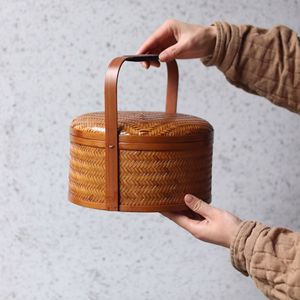 July 7th Woven Bamboo Food Container Round Handmade Vintage Gift Box For Tea Storage And Mooncake Present - Product Image 4