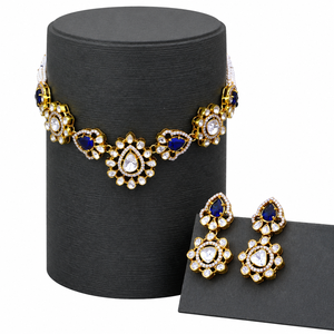 Elegant 925 <b>Silver</b> Necklace and Earrings Set with Blue and White Stones Traditional Indian Bridal Jewelry for Women - Product Image 5