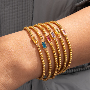 Pulsera de Cadena Fina con Cuentas de Circonita Natural Colorida, Segura para la Piel, Chapada en Oro PVD de 18K, de Acero Inoxidable, con Piedra de Nacimiento - Product Image 3