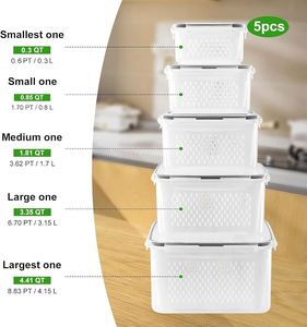 Fridge Food <b>Storage</b> Organizer Plastic Injection Molded Sealed for Fruit <b>Vegetable</b> <b>Storage</b> Container with Drainer Basket - Product Image 2