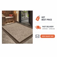 Tapis d'entrée aux tons terreux sophistiqués, motif feuilles imprimées encadrées, beige et marron, moderne et traditionnel, paillasson antidérapant