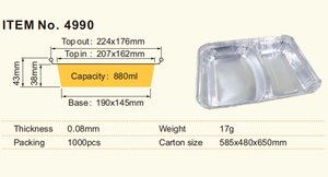 Eco-Friendly <strong>2</strong> <strong>Compartment</strong> Disposable Lunch Box with <strong>Foil</strong> Lid <strong>Aluminum</strong> <strong>Foil</strong> Storage Container Rectangle PP <strong>Tray</strong> - Product Image 2