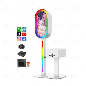 Oval Mirror Automatic Self Service Selfie Photo Booth Kiosk Magic Mirror Booth with Printer Stand Cover and Flight Case
