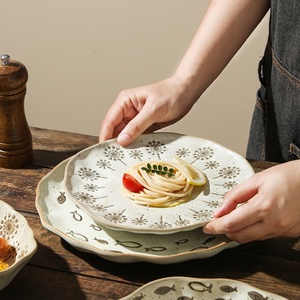 Wholesale Japanese-style Rustic Ceramic Dinner Plates Underglaze-decorated Microwave Safe Minimalist Design High-end Plates - Product Image 2