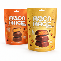 Sachet Doypack Mat Imprimé Coloré de Qualité Alimentaire pour Bouchées de Chocolat Végétalien, Bonbons et Snacks au Beurre de Cacahuète