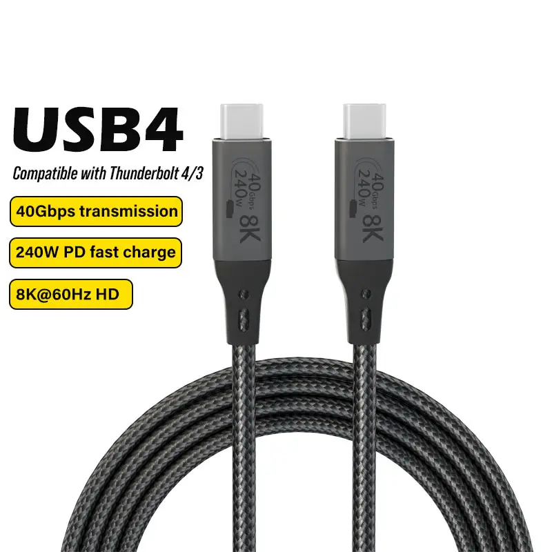 كابل Justlink 40Gbps 100W USB4 للشحن السريع من منفذ Usb C إلى Usb C كابل يدعم كابلين 4K 60Hz متوافق مع كابل Thunderbolt 3