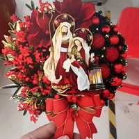 Grande couronne de Noël rouge aux baies, à suspendre à la porte avec nœud, décoration de crèche, pour vitrine de maison, ensemble cadeau de Noël