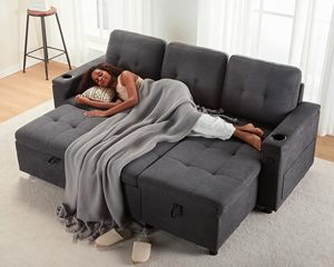 Sofá <span class=keywords><strong>Cama</strong></span> Plegable Chino con Puerto de Carga USB, Portavasos, Sofá Seccional en Forma de L con Espacio de Almacenamiento, Cómodo - Product Image 5