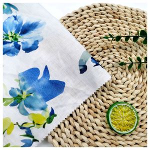 Tela <span class=keywords><strong>de</strong></span> Alta Calidad con Estampado Floral Azul, Tejido Liso, 45% Algodón, 55% <span class=keywords><strong>Lino</strong></span>, 106 GSM, para Bolsas <span class=keywords><strong>de</strong></span> Ropa y Fundas - Product Image 1