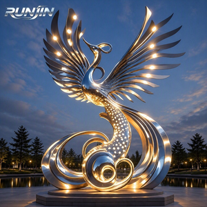 Escultura de Pájaro <span class=keywords><strong>Fénix</strong></span> de Acero Inoxidable Soldado, Pulido a Espejo, Iluminada con LED para Exteriores, Fuente de Agua para Jardín, Tamaños Personalizados - Product Image 1