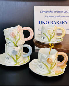 Taza de Café de Porcelana Ecológica con Acabado Perlado, Diseño de Tulipán, 250 ml, con Platillo y Cuchara, para Té de la Tarde - Product Image 2