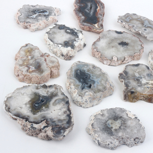 Venta al por Mayor de Rodajas de Ágata Mexicana Cristalizada, Rodajas de Ágata Gris Pulidas a Mano para Decoración - Product Image 3