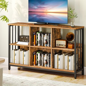 6 <strong>Cube</strong> Storage Organizer with <strong>Shelf</strong>, Industrial Horizontal Bookshelf, Wooden and Metal Cubby Bookcase, Long Shelving Unit - Product Image 2