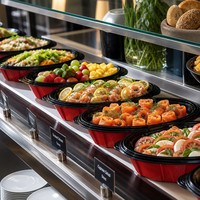 Ecologische rood-zwarte plastic voedselbewaarbak 2L met afsluitdeksel voor fruitsalade en feestplateau