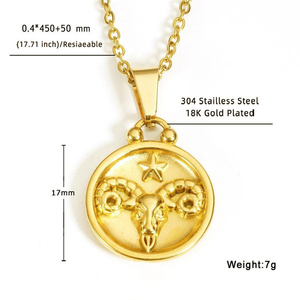 Colliers pendentifs en or plaqué 18 carats en gros, double face, relief, signe du <span class=keywords><strong>zodiaque</strong></span>, 12 constellations, pendentif rond - Product Image 6
