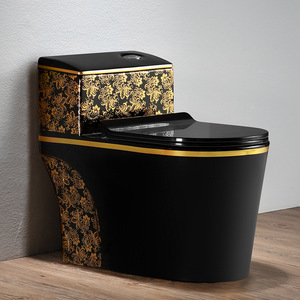 <span class=keywords><strong>Inodoro</strong></span> de una Pieza de Cerámica de Lujo con Acabado Dorado, Sanitario Royal <span class=keywords><strong>Vintage</strong></span> en Color Negro y Dorado - Product Image 4