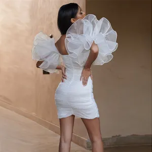 Gonna dell'anca del vestito dalla maglia della manica a sbuffo pieghettata Sexy dell'abbigliamento delle donne 2022 - Product Image 1