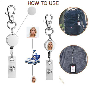 Porte-clés rétractable en métal vierge pour transfert thermique, avec boucle facile à tirer, cordon d'identification, boucle anti-perte, porte-clés en métal - Product Image 5