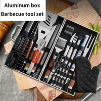 Ensemble de couverts de barbecue en acier inoxydable de 38 pièces, portable, pour le camping en plein air, accessoires de barbecue avec étui en aluminium
